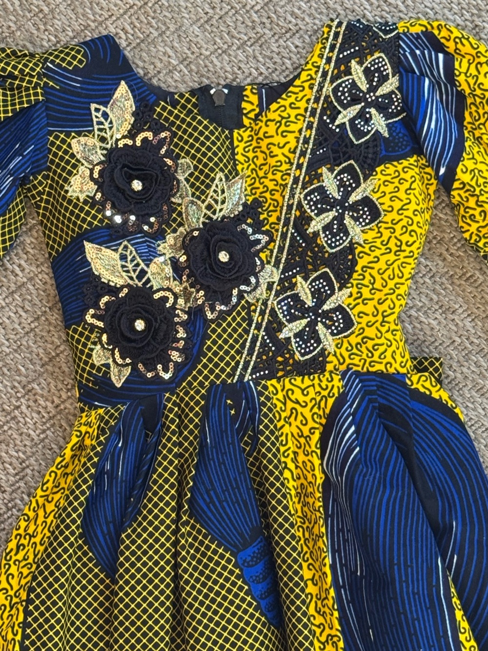 African Wax Print Ankara Children’s short sleeve maxi dress gown lace flower bow - Picture 7 of 16